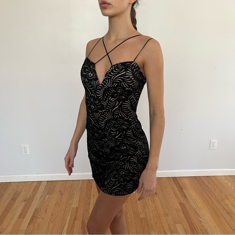 BEBE BLACK LACE MINI DRESS
